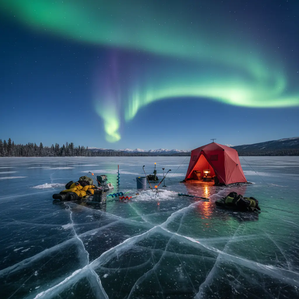 Frozen lake at twilight